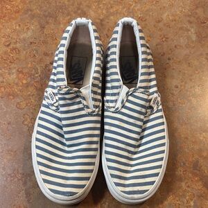 Vans Navy and Cream Striped Slip-On Shoes